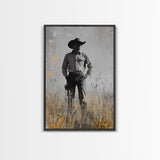 Lone Cowboy, Rustic Art, Western Wall Art, Wabi Sabi Art, Vintage Horse Art, Moody Art, Canvas Print, Framed Cowboy Painting