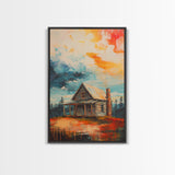 Cabin Painting, Autumn Landscape, Framed Canvas Print, rustic decor, mountain painting, landscape painting, smoky mountain art, extra wide art