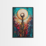 Sacred Symbol Artwork, sacred geometry wall art, abstract energy art, teal wall art, mystical artwork, framed canvas print, boho art, moody art