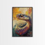 Snake Close-Up, Bold Reptile Painting, Southwest Art, Moody Animal Art, Desert Wall Art, Unique Home Decor, Canvas Print