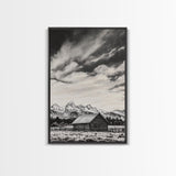 Rustic Cabin, Smoky Mountain Art, Black and White Landscape, Western Wall Art, Wabi Sabi Art, Farmhouse Decor, Canvas Print