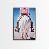 Cowgirl riding horse, vintage horse art, rustic wall art, southwest wall art, coastal cowgirl wall art, framed canvas print, moody art