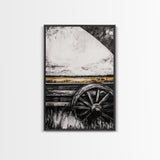 Rustic Wagon Wheel, Moody Art, Farmhouse Wall Art, Framed Canvas Print, Southwest Decor, Western Aesthetic, Above Sofa Art, Gift Idea