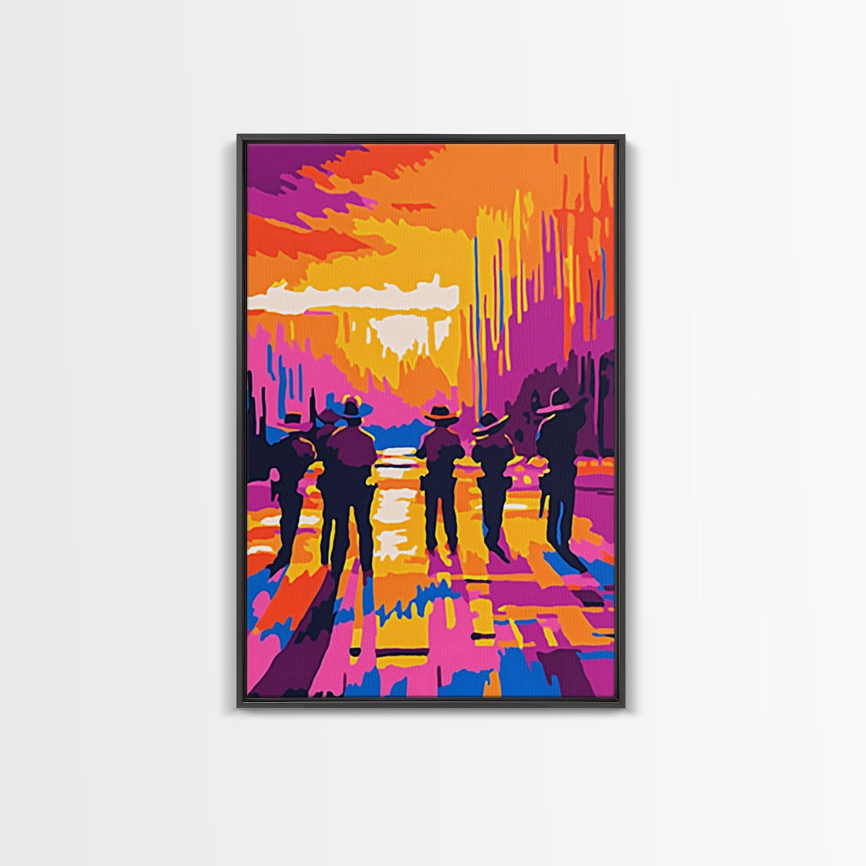 Cowboy Western Art, Chicano Art, Bold Color Painting, Framed Canvas Print, Southwest Aesthetic, Boho Decor, Extra Wide Art, Gift Idea