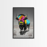 Colorful Bison Art, Southwest Wall Art, Rustic Decor, Boho Art, Buffalo Painting, Gift Idea, Canvas Print, Farmhouse Art