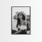 Coastal cowgirl wall art, boho art, framed canvas print, ocean photography, rustic decor, beach aesthetic, seascape painting, black and white art