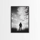 Lone Cowboy, coastal cowgirl wall art, moody art, western art, rustic decor, wabi sabi art, framed canvas print, extra wide art