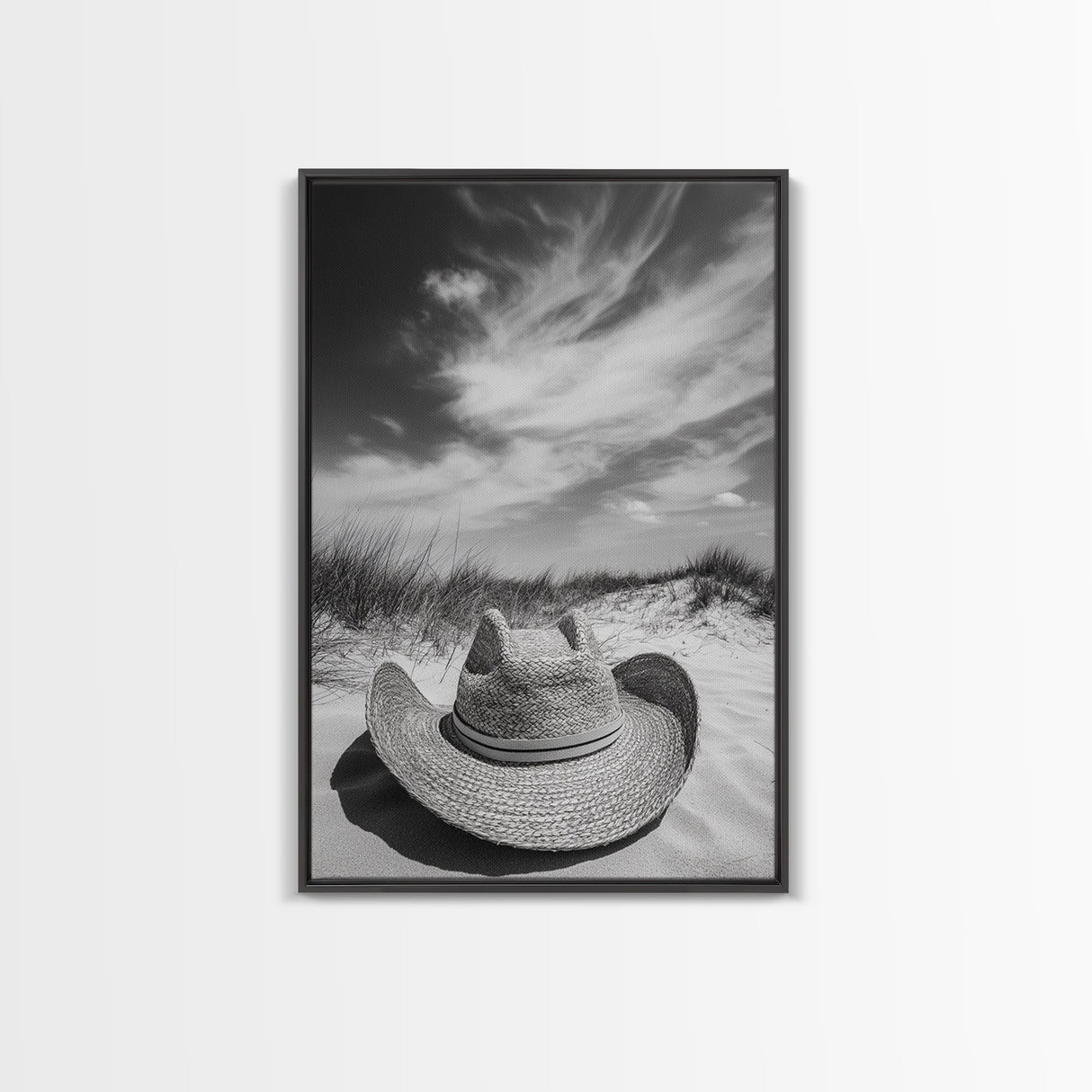 Straw Hat, coastal cowgirl wall art, wabi sabi art, beach photography, western decor, rustic art, framed canvas print, minimalist art