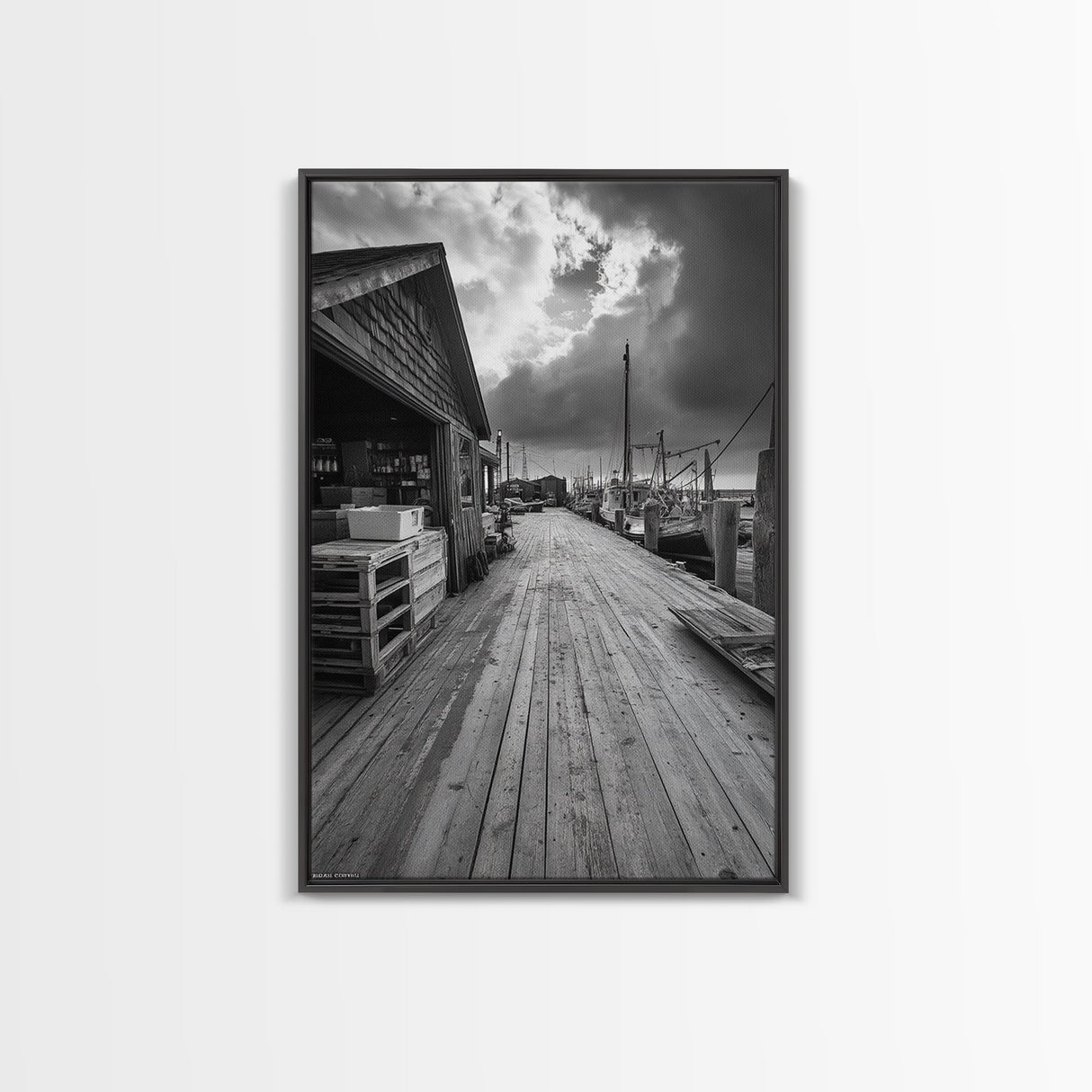 Fishing Dock, coastal decor, nautical wall art, seascape painting, rustic wall art, Nantucket painting, framed canvas print, horizontal art