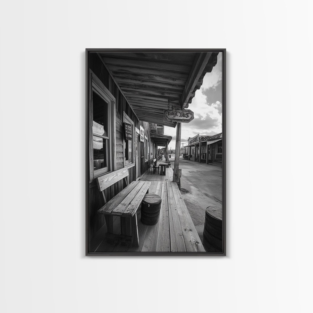 Western town, rustic wall art, farmhouse art, extra wide art, above couch art, cowboy decor, horizontal wall art, framed canvas print