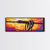 Industrial Knot, rustic wall art, southwest wall art, boho art, orange wall art, geometric painting, extra wide art, Framed Canvas Print