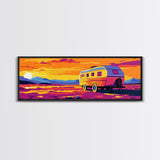 Camper, vintage Christmas, retro art, southwest wall art, extra wide art, gift idea for her, pink orange wall art, Canvas Print