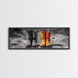Cowboy Boots, Western Decor, Rustic Wall Art, Country Style Art, Farmhouse Art, Moody Art, Extra Wide Art, Framed Canvas Print