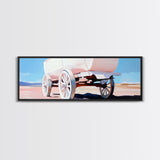 White Wagon, western painting, rustic art, farmhouse wall art, above couch art, cowboy decor, panoramic painting, canvas print, extra wide art