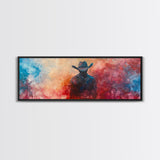 Moody Cowboy Art, dark romance painting, rustic wall art, southwest wall art, extra wide art, framed canvas print, panoramic painting