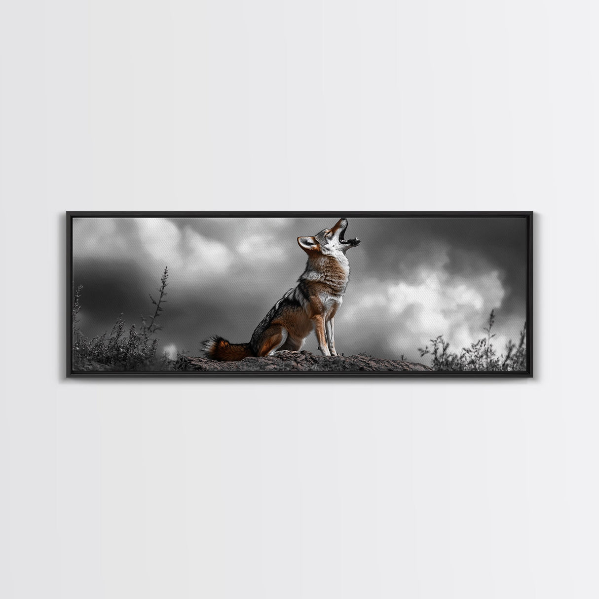Howling Coyote, Wildlife Art, Nature Wall Art, Rustic Decor, Moody Art, Above Sofa Art, Horizontal Wall Art, Canvas Print