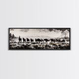 Black And White Wall Art, Framed Canvas Print, Vintage Horse Art, Rustic Wall Art, Extra Wide Art, Moody Art, Western Art, Above Bed Art