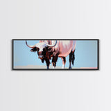 Bull art, black and white painting, rustic decor, western art, cowboy painting, above couch art, minimalist art, canvas print
