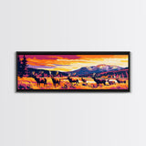 Vibrant Elk Painting, Sunset Mountain Art, Southwest Wall Art, Bold Color Art, Pink Orange Wall Art, Framed Canvas Print, Boho Art