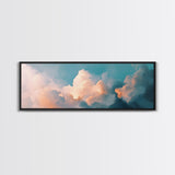 Cloud painting, sky wall art, soft pastel art, extra wide art, bedroom art, panoramic painting, framed canvas print, wabi sabi art
