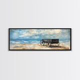 Western Wagon, desert art, cowboy decor, sunset painting, southwest wall art, extra wide panoramic art, framed canvas print