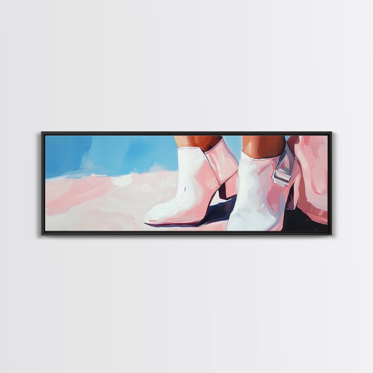 Cowgirl Boots, western art, black cowgirl painting, pink wall art, rustic decor, minimalist art, light pink wall art, canvas print