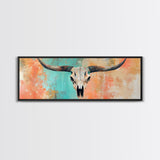 Rustic Skull, vintage horse art, southwest wall art, skull art, panoramic painting, rustic wall art, boho art, Canvas Print, farmhouse art