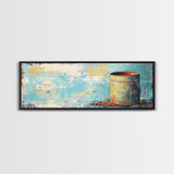 Rustic Tin, wabi sabi art, rustic wall art, teal wall art, farmhouse art, kitchen decor, Framed Canvas Print, above sofa art