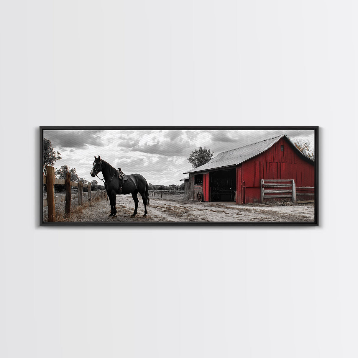 Barn Horse, Rustic Art, Farmhouse Art, Vintage Horse Art, Rural Wall Art, Extra Wide Art, Framed Canvas Print, Guest Room Art