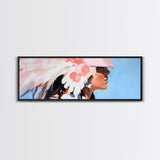 Pink Headdress, modern portrait, southwest wall art, moody art, framed canvas print, light pink wall art, gift idea for her
