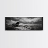 Covered Wagon, coastal cowgirl wall art, rustic decor, farmhouse art, long narrow wall art, framed canvas print, extra wide art
