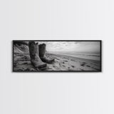 Cowboy Boots, coastal wall art, rustic decor, boho art, wabi sabi art, cowboy painting, framed canvas print, western style decor