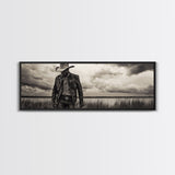 Cowboy Portrait, rustic wall art, moody art, black cowgirl painting, wabi sabi art, western decor, framed canvas print, extra wide art