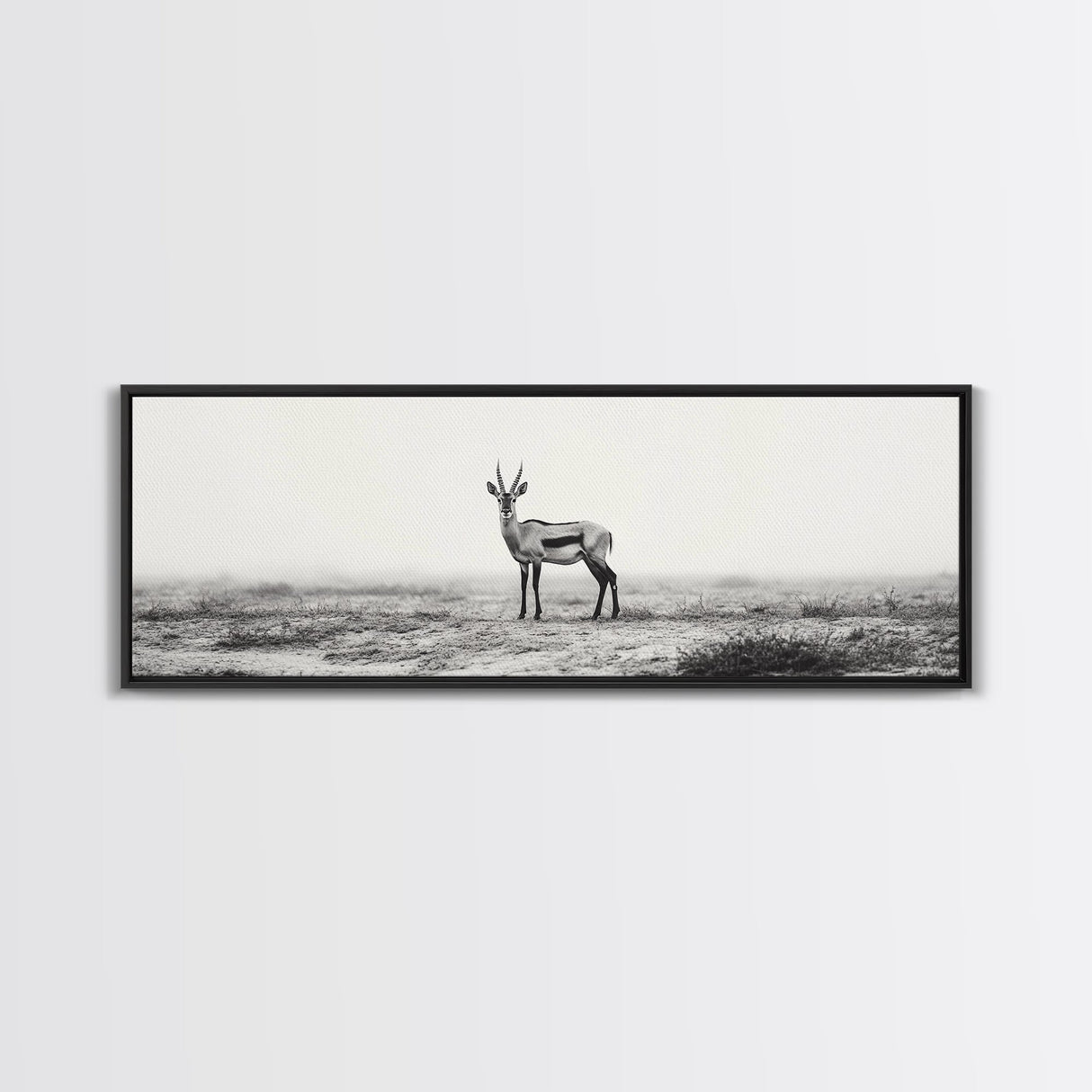 Lone Gazelle, moody art, southwest wall art, extra wide art, wabi sabi art, minimalist art, framed canvas print, panoramic painting