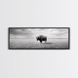 Lone buffalo, western landscape, rustic wall art, panoramic art, extra wide art, farmhouse decor, framed canvas print, wildlife painting, bull and bear art