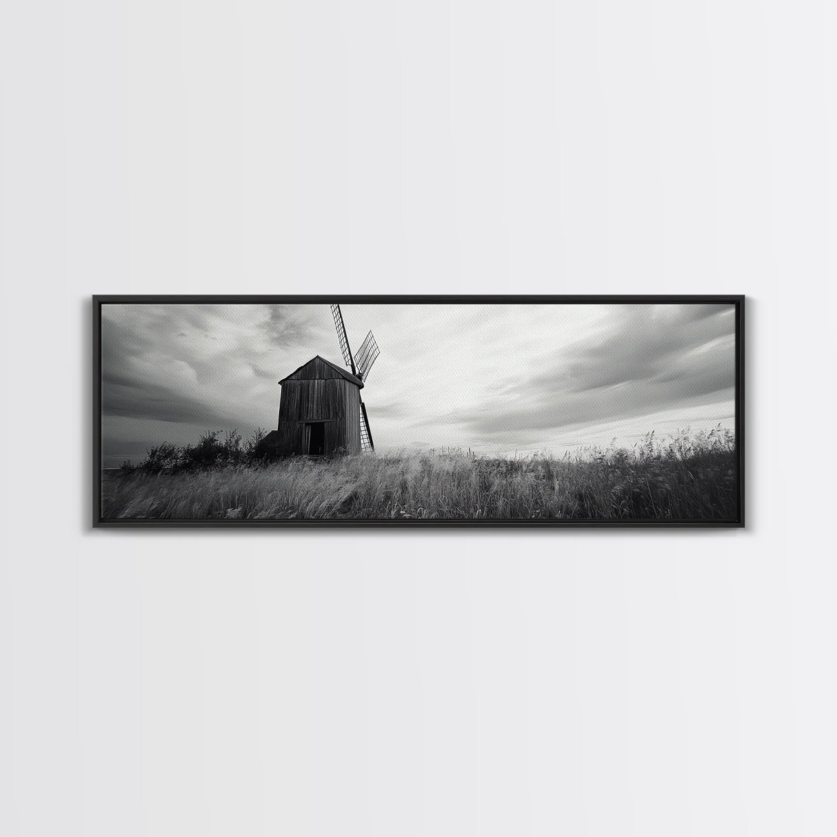 Rustic Windmill, panoramic art, farmhouse art, extra wide wall art, windmill wall art, landscape painting, framed canvas print