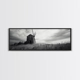 Rustic Windmill, panoramic art, farmhouse art, extra wide wall art, windmill wall art, landscape painting, framed canvas print