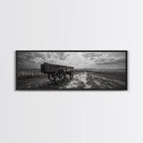 Wagon at Sunset, rustic art, farmhouse art, vintage horse art, tall narrow art, antique farm painting, framed canvas print