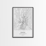Salem Street Map, Oregon Map, City Map Art, Minimalist Art, Wall Art, Canvas Print, Dorm Room Décor, Graduation Gift, Travel Wall Print