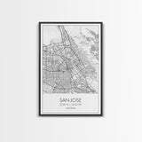 San Jose Street Map, California Map, City Map Print, Minimalist Art, Wall Art, Canvas Print, Girl Graduation Gift, Game Room Wall Art