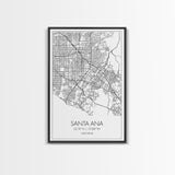 Santa Ana Street Map, California Map, City Map Print, Minimalist Art, Wall Art, Canvas Print, Living Room Décor, Adventure Gifts, Travel Art