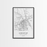 Shreveport Street Map, Louisiana Map, City Map Print, Minimalist Art, Wall Art, Canvas Print, Wall Decoration, Aviation Gift, Travel Décor