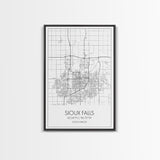 Sioux Falls Street Map, South Dakota Map, City Map Print, Minimalist Art, Wall Art, Canvas Print, Dorm Room Décor, Gifts For Her