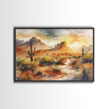 Extra Large Wall Art, Desert Landscape Painting Framed Canvas Print, Metal Art, Wood Framed Original Art, Living Room Decor, Landscape Art