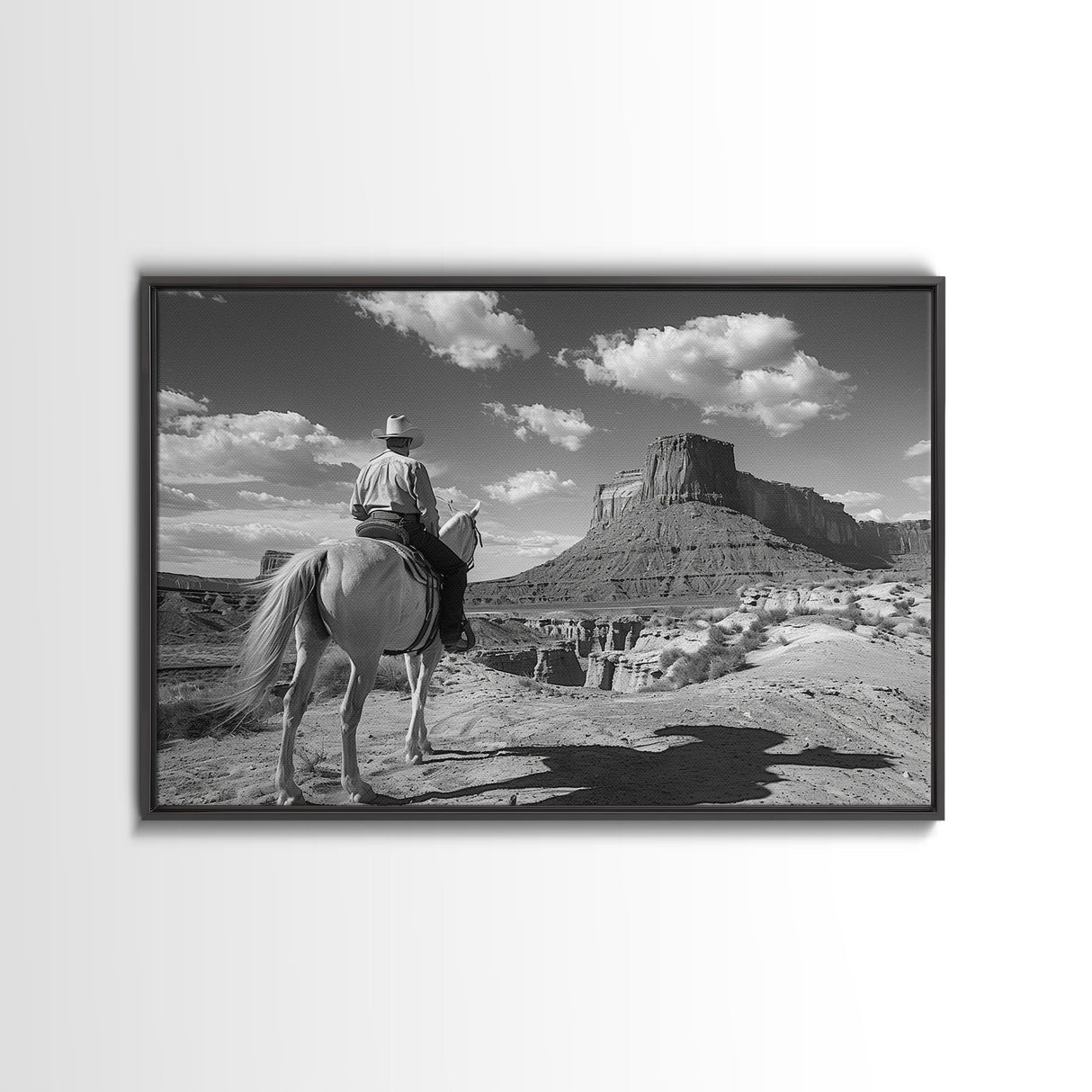 Lonesome Canyon Arizona Framed Canvas Print, Cowboy Print, Black and White Photography Wall Art, Country Farmhouse Decor, Metal Print