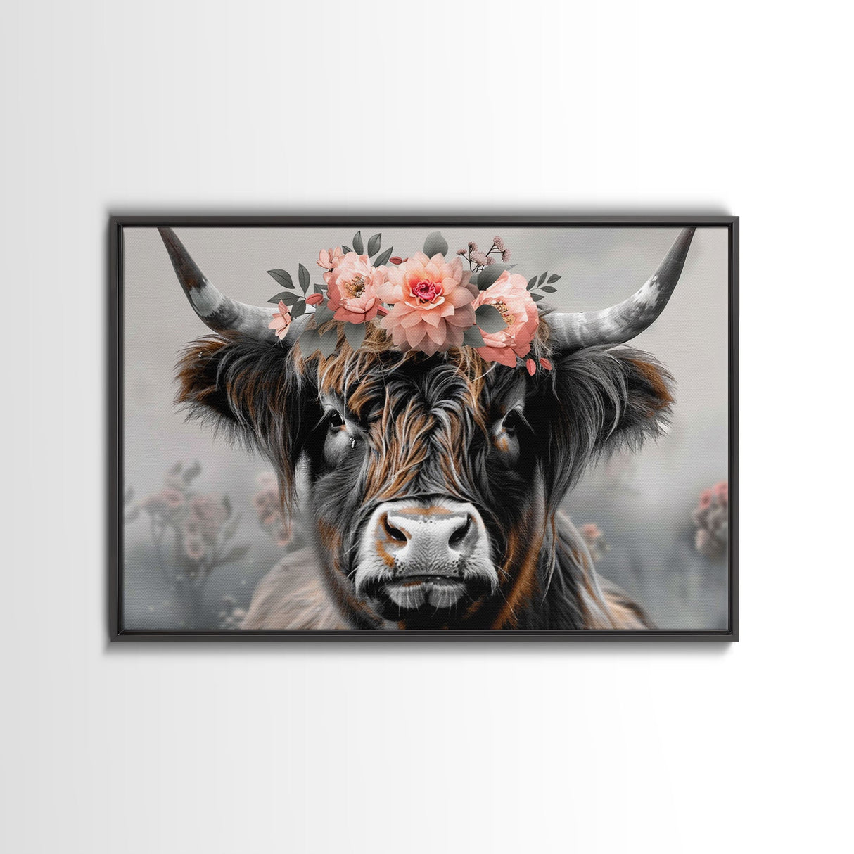 Framed Wall Art Texas Cattle, Wood Framed Canvas Print, Farmhouse Decor, Minimalist Rustic Farmhouse Painting, Vacation Home Decor, Western