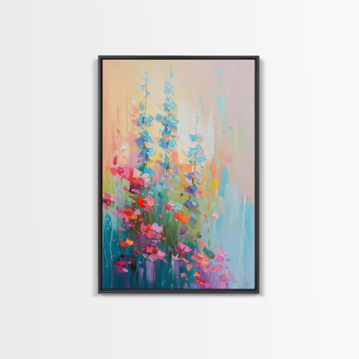 Delicate Blossoms in Springtime - Framed Canvas Print, Elegant Living Room Art, Soft Bedroom Decor, Pastel Flower Art, Wall Art