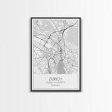 Zurich Street Map, Switzerland Map, Europe City Map Print, Minimalist Art, Wall Art, Canvas Print, Travel Art, Wall Hanging, Honeymoon Gift