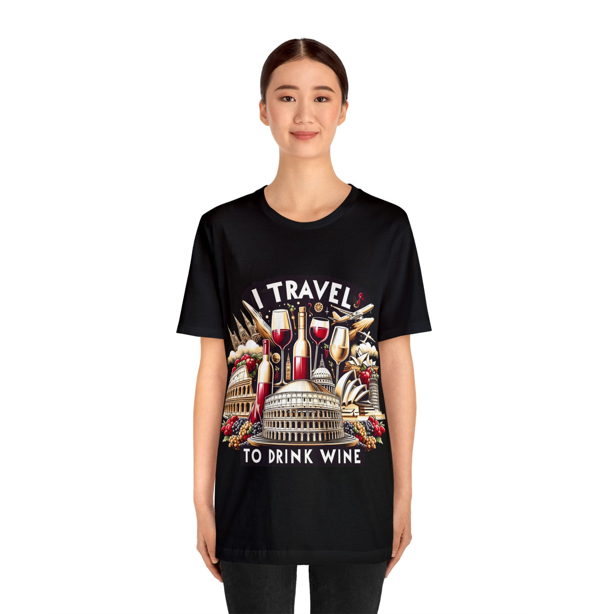 "I Travel to Drink Wine" full color T-shirt