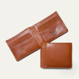 Companion Billfold Wallet by WILL Leather Goods in cognac leather, bifold open at a different angle showing the card slots and detachable front-pocket card case.